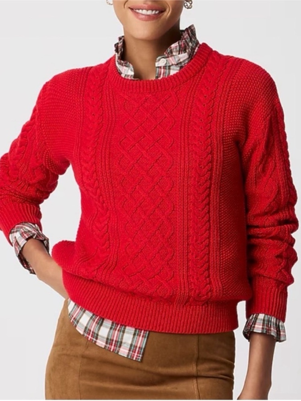 J. Crew Factory Red Cable-Knit Crewneck Sweater Women’s XS